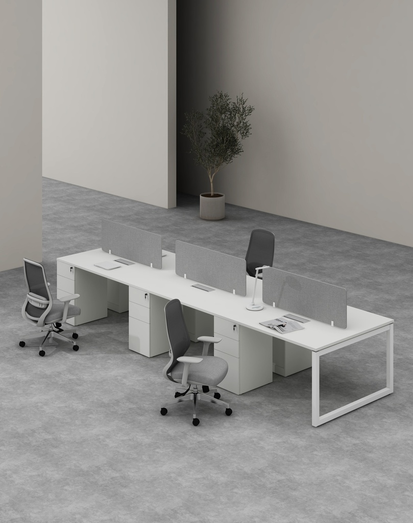 Base Series - Double Side WS (6pax) with 3D Pedestal (MF001 Moonlight White, 4200*1200*750)