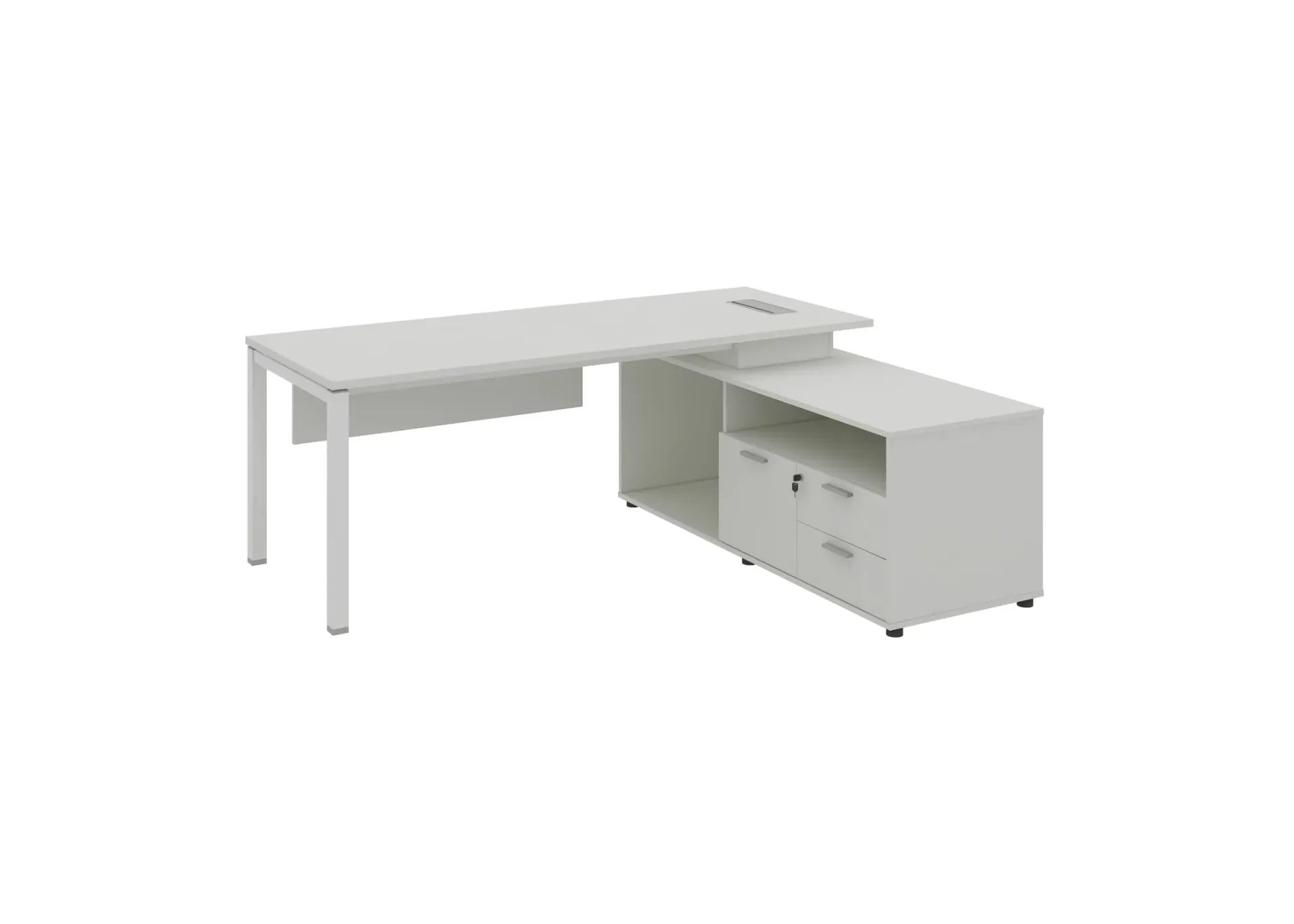 Base L-shaped Manager Table with Storage (MF001 Moonlight White, 1600*1550*750, Right Side)
