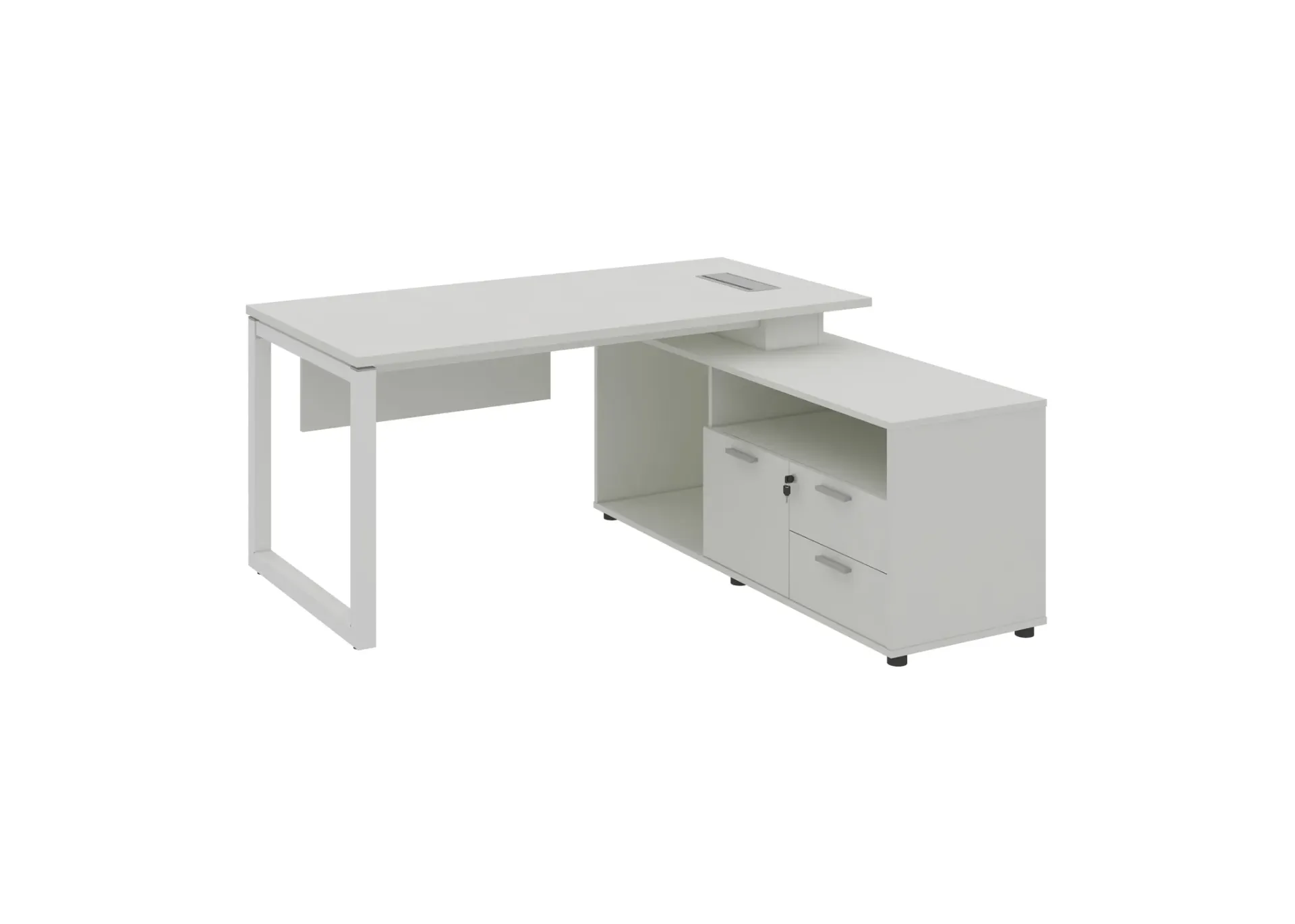 Base L-shaped Manager Table with Storage (MF001 Moonlight White, 1600*1550*750, Right Side)