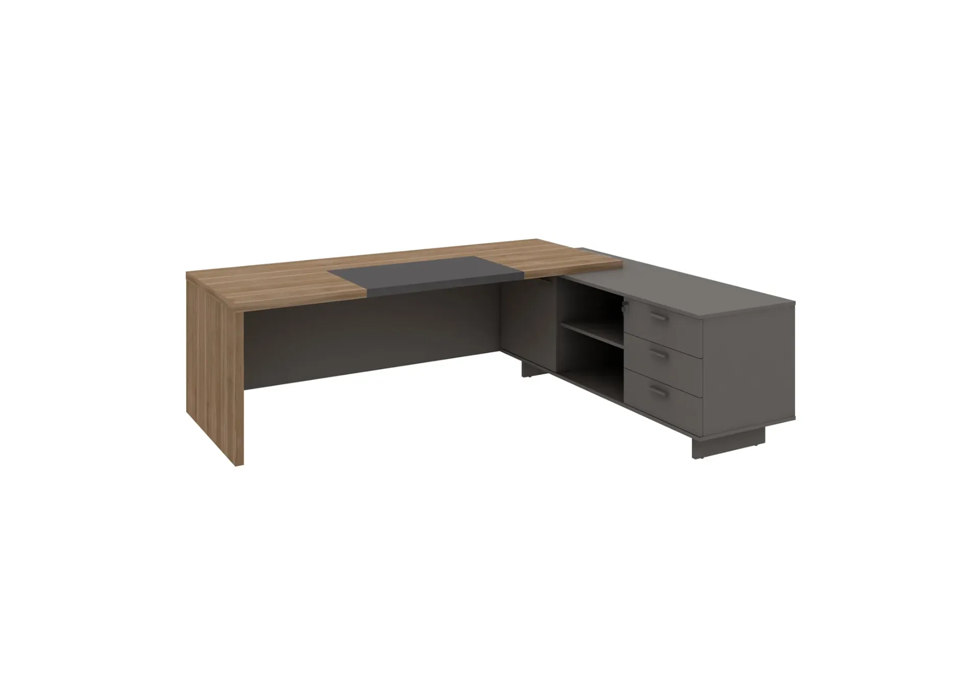 Avitar L-shaped Manager Table with Side return (MF003 Talisai Walnut, Right Side)