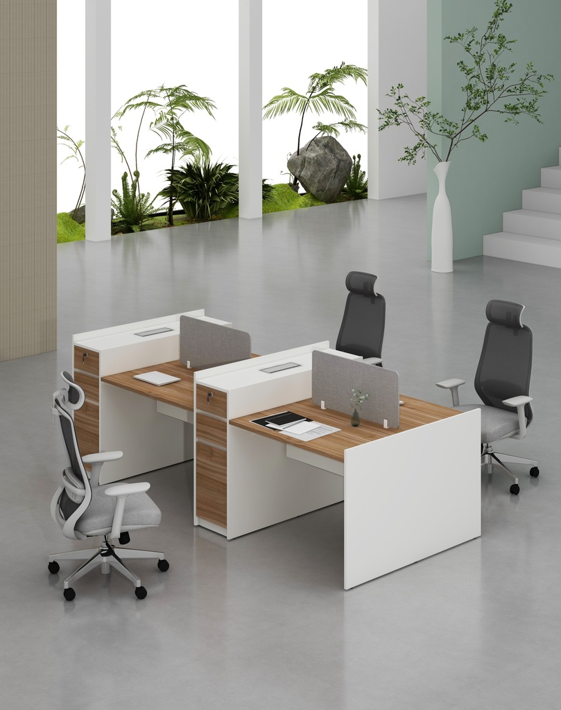 Feta Series - Double side workstation (Cluster of 4) with Pedestal having 2 drawers and 1 filing cabinet