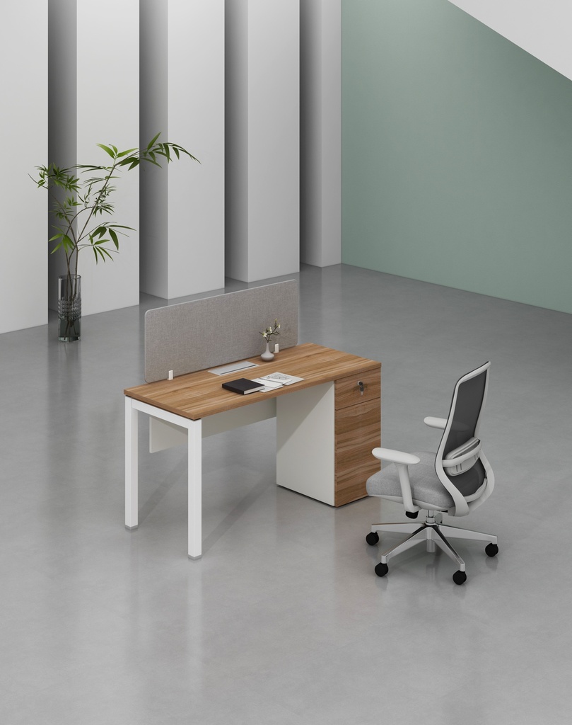Base Series- Single side one person workstation (Straight leg) With 1-Drawer & 1-File Fixed Pedestal