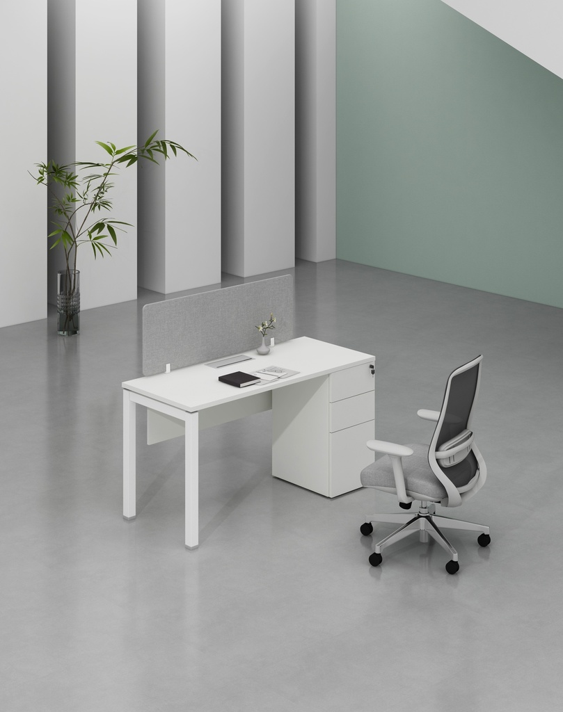Base Series- Single side one person workstation (Straight leg)  with 3-Drawer Fixed Pedestal (MF001 Moonlight White, 1400*600*750)